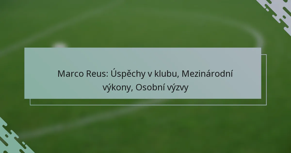 Marco Reus: Úspěchy v klubu, Mezinárodní výkony, Osobní výzvy